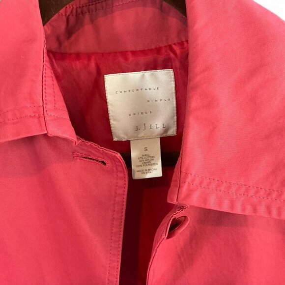 J.Jill Cotton Nylon Red Trench Coat size Small button up front side pockets - Picture 3 of 3